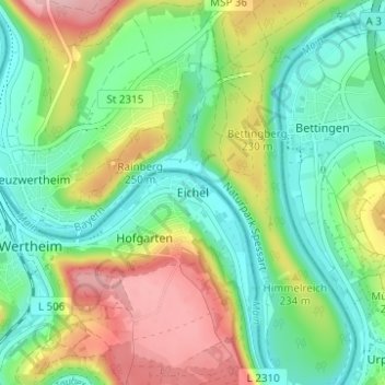 Mappa topografica Eichel, altitudine, rilievo