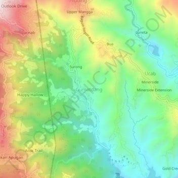 Mappa topografica Gumatdang, altitudine, rilievo