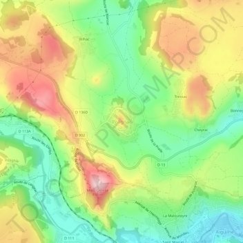 Mappa topografica Polignac, altitudine, rilievo