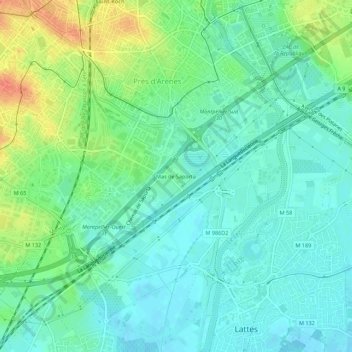 Mappa topografica Mas de Saporta, altitudine, rilievo