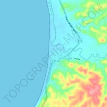 Mappa topografica Valdivia, altitudine, rilievo