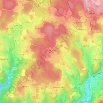 Mappa topografica Deneyrolles Hautes, altitudine, rilievo