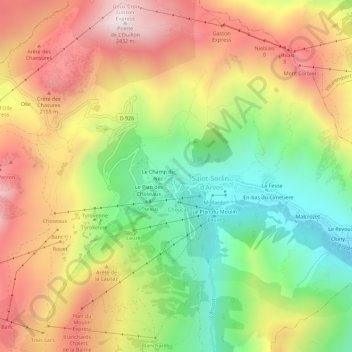 Mappa topografica Pierre Aigue, altitudine, rilievo