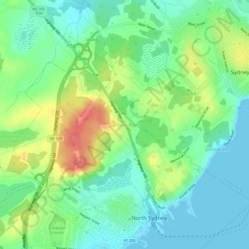 Mappa topografica Gannon Road, altitudine, rilievo