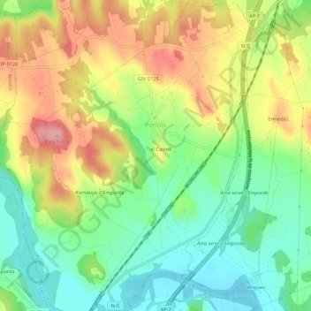 Mappa topografica la Pobla, altitudine, rilievo