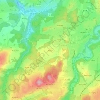 Mappa topografica Stetten, altitudine, rilievo