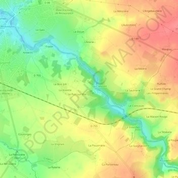 Mappa topografica Hucheloup, altitudine, rilievo