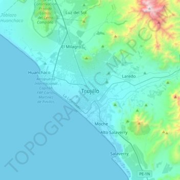 Mappa topografica Trujillo, altitudine, rilievo