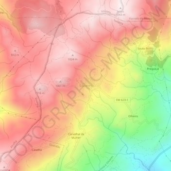 Mappa topografica Silvares, altitudine, rilievo