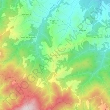 Mappa topografica Moncioni, altitudine, rilievo
