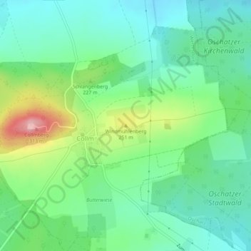 Mappa topografica Windmühlenberg, altitudine, rilievo