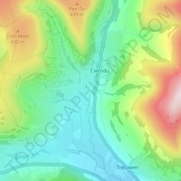 Mappa topografica Felindre, altitudine, rilievo