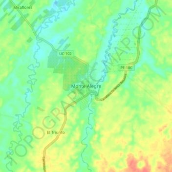 Mappa topografica Monte Alegre, altitudine, rilievo
