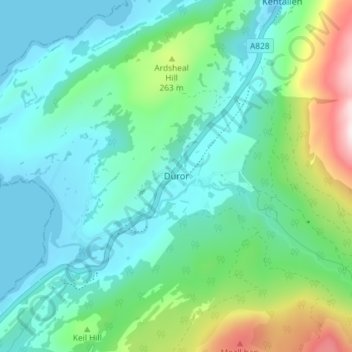 Mappa topografica Duror, altitudine, rilievo