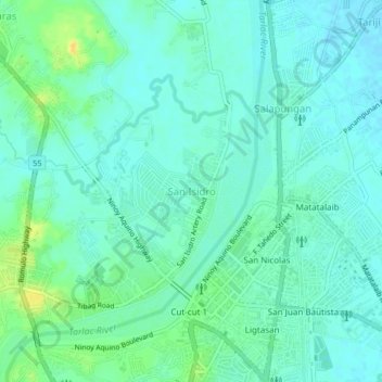 Mappa topografica San Isidro, altitudine, rilievo