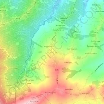 Mappa topografica Vicobarone, altitudine, rilievo