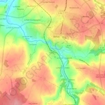 Mappa topografica Chapterie, altitudine, rilievo
