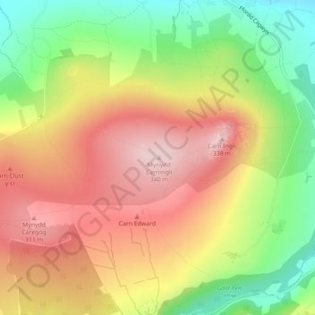 Mappa topografica Mynydd Carningli, altitudine, rilievo