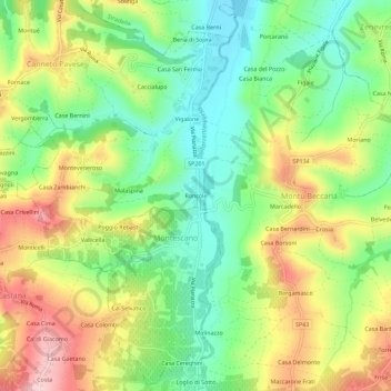 Mappa topografica Roncole, altitudine, rilievo