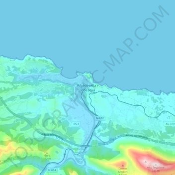 Mappa topografica Ribadesella / Ribeseya, altitudine, rilievo