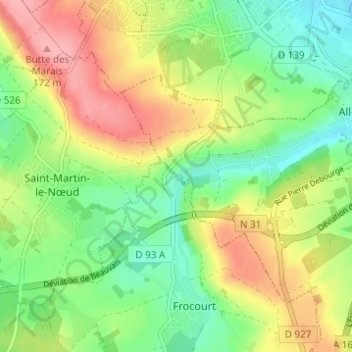 Mappa topografica Le Metz, altitudine, rilievo