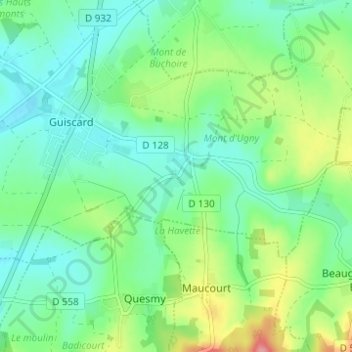 Mappa topografica Buchoire, altitudine, rilievo