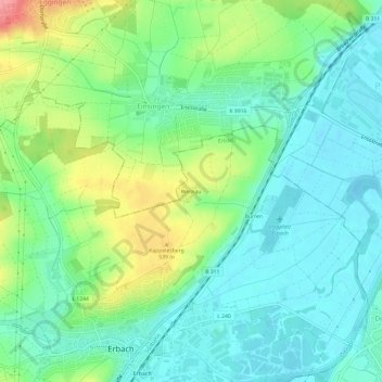 Mappa topografica Wernau, altitudine, rilievo