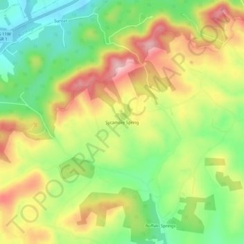 Mappa topografica Sycamore Spring, altitudine, rilievo