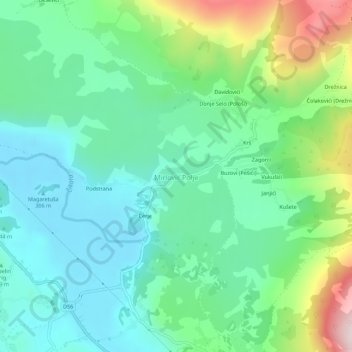 Mappa topografica Mirlović Polje, altitudine, rilievo