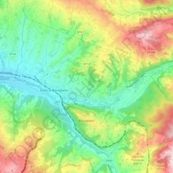 Mappa topografica Baragiano, altitudine, rilievo
