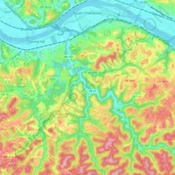 Mappa topografica South Charleston, altitudine, rilievo