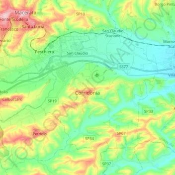 Mappa topografica Corridonia, altitudine, rilievo