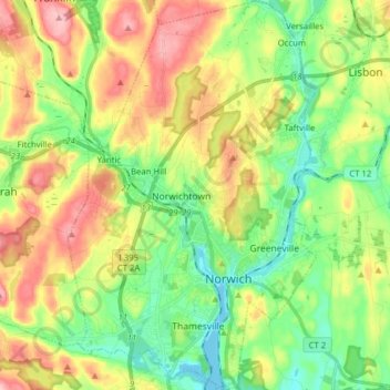 Mappa topografica Norwich, altitudine, rilievo