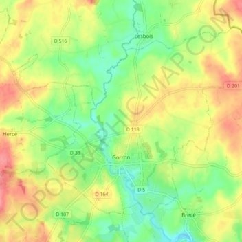 Mappa topografica Gorron, altitudine, rilievo