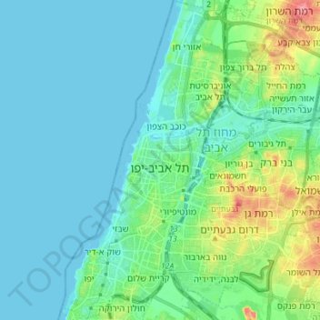 Mappa topografica Tel Aviv, altitudine, rilievo