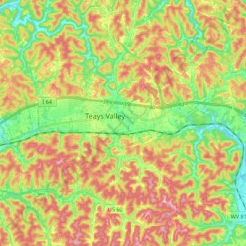 Mappa topografica Teays Valley, altitudine, rilievo
