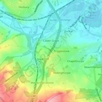 Mappa topografica Crigglestone, altitudine, rilievo