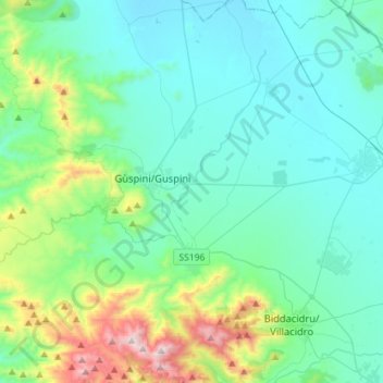 Mappa topografica Gonnosfanadiga, altitudine, rilievo