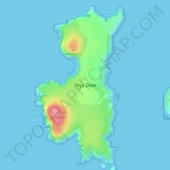 Mappa topografica Ramsey Island, altitudine, rilievo
