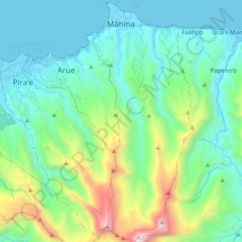 Mappa topografica Mahina, altitudine, rilievo