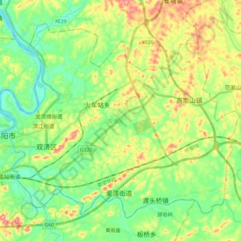 Mappa topografica 双清区, altitudine, rilievo