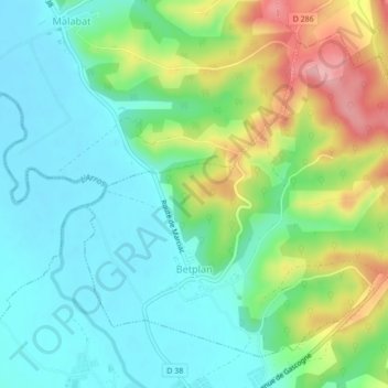 Mappa topografica Betplan, altitudine, rilievo