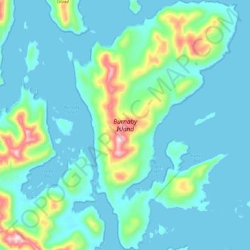 Mappa topografica Burnaby Island, altitudine, rilievo