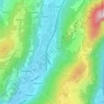 Mappa topografica Grancia, altitudine, rilievo