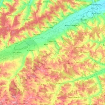 Mappa topografica Reisbach, altitudine, rilievo