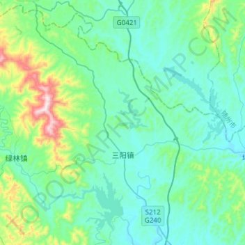 Mappa topografica 三阳镇, altitudine, rilievo