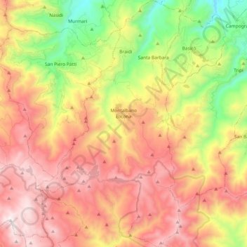 Mappa topografica Montalbano Elicona, altitudine, rilievo