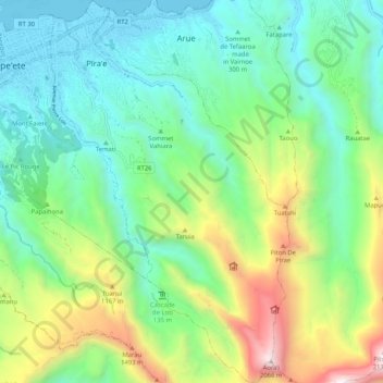 Mappa topografica Pīraʻe, altitudine, rilievo