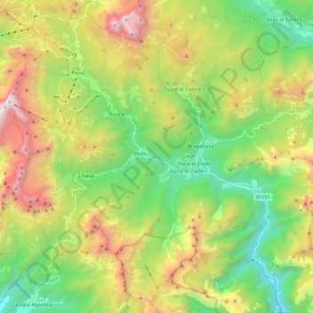Mappa topografica Val di Zoldo, altitudine, rilievo