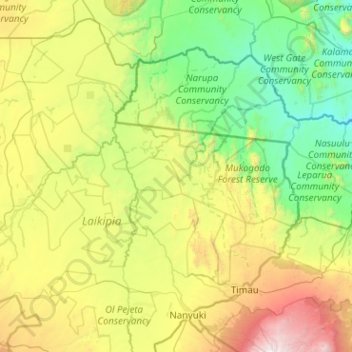 Mappa topografica Laikipia North, altitudine, rilievo